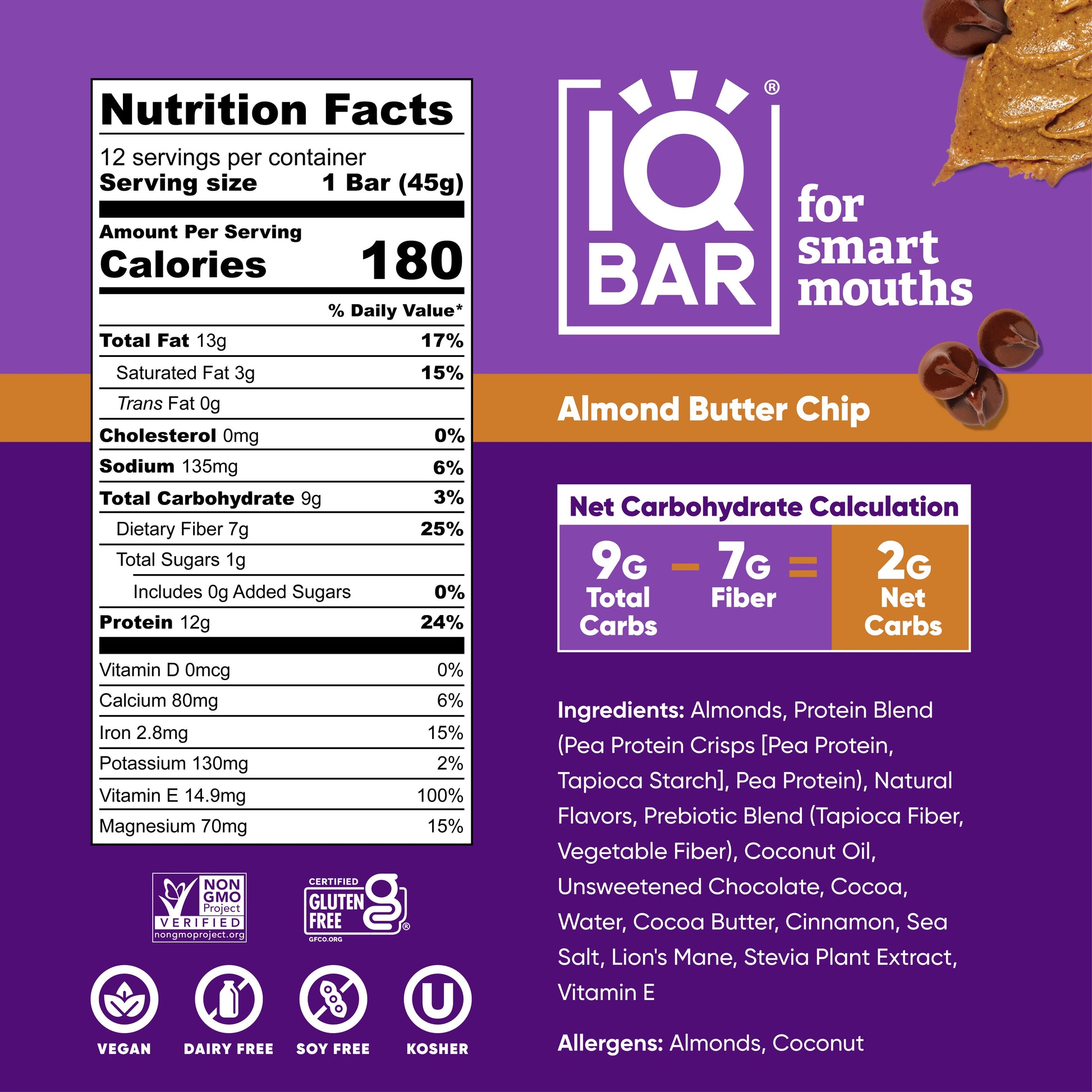 IQBAR Almond Butter Chip (12 Bars)