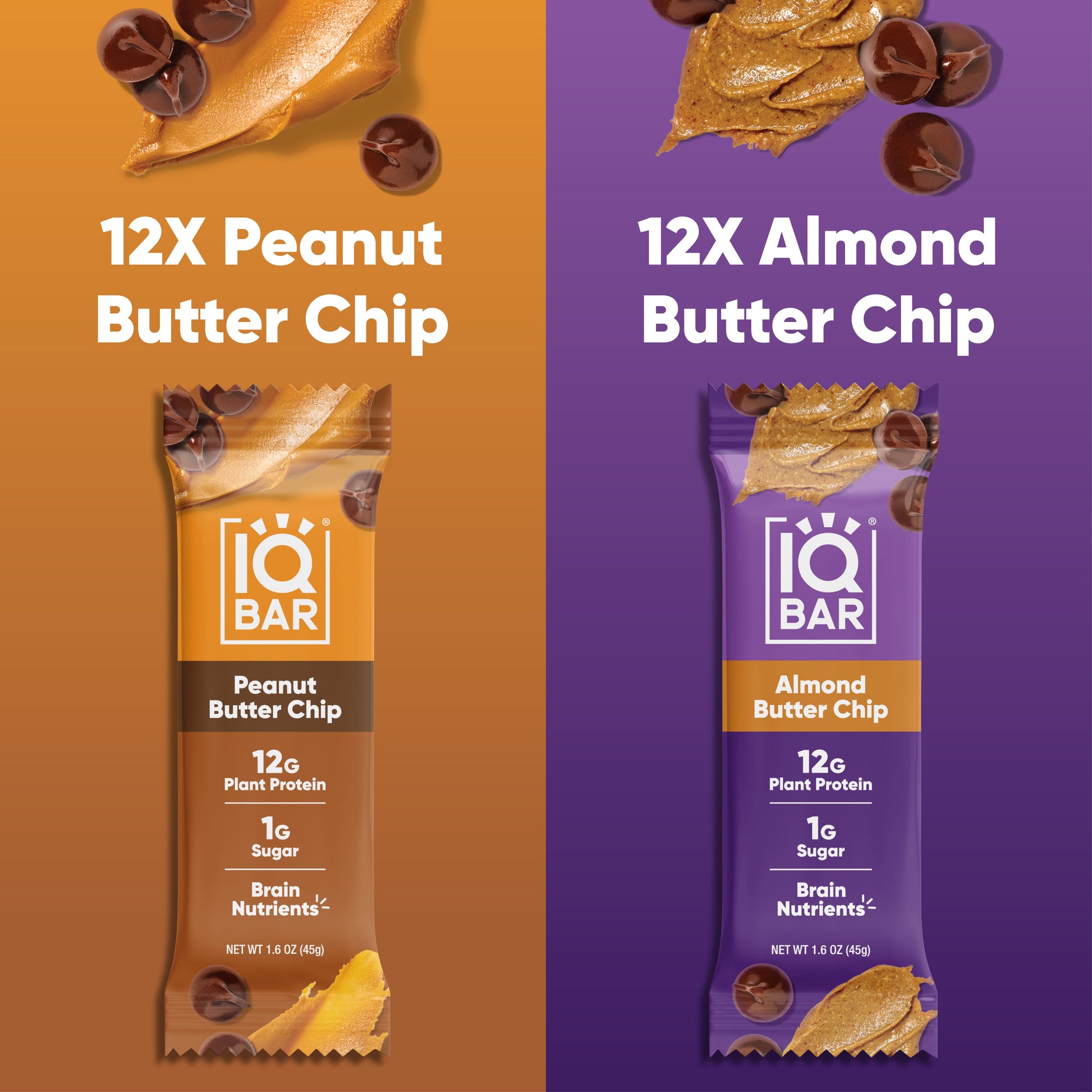 IQBAR Almond Butter Chip & Peanut Butter Chip (24 Bars)