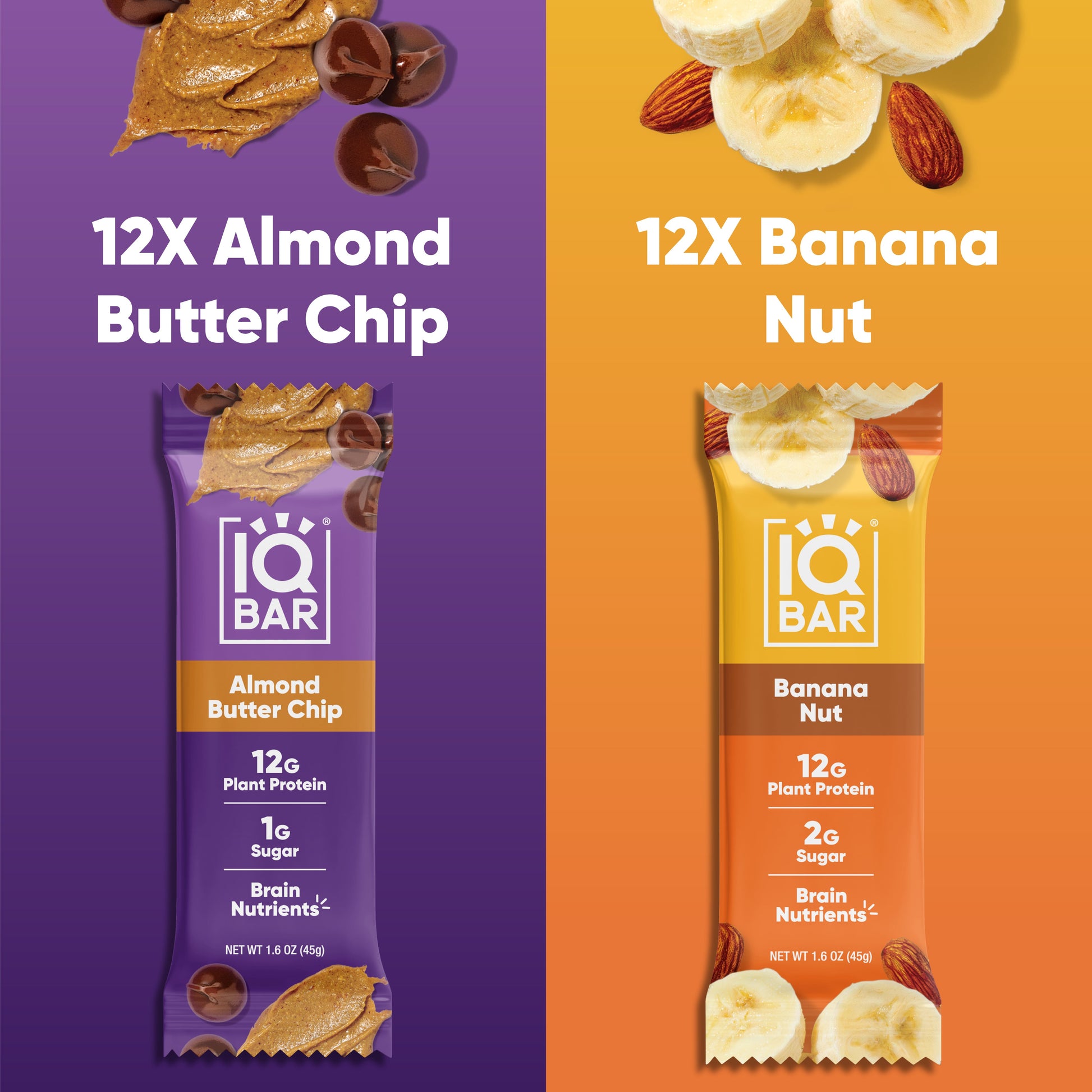 IQBAR Almond Butter Chip & Banana Nut (24 Bars)