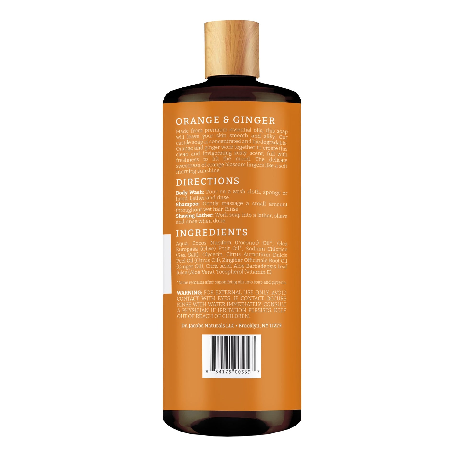 Dr. Jacobs Naturals, Orange & Ginger Castile Body Wash