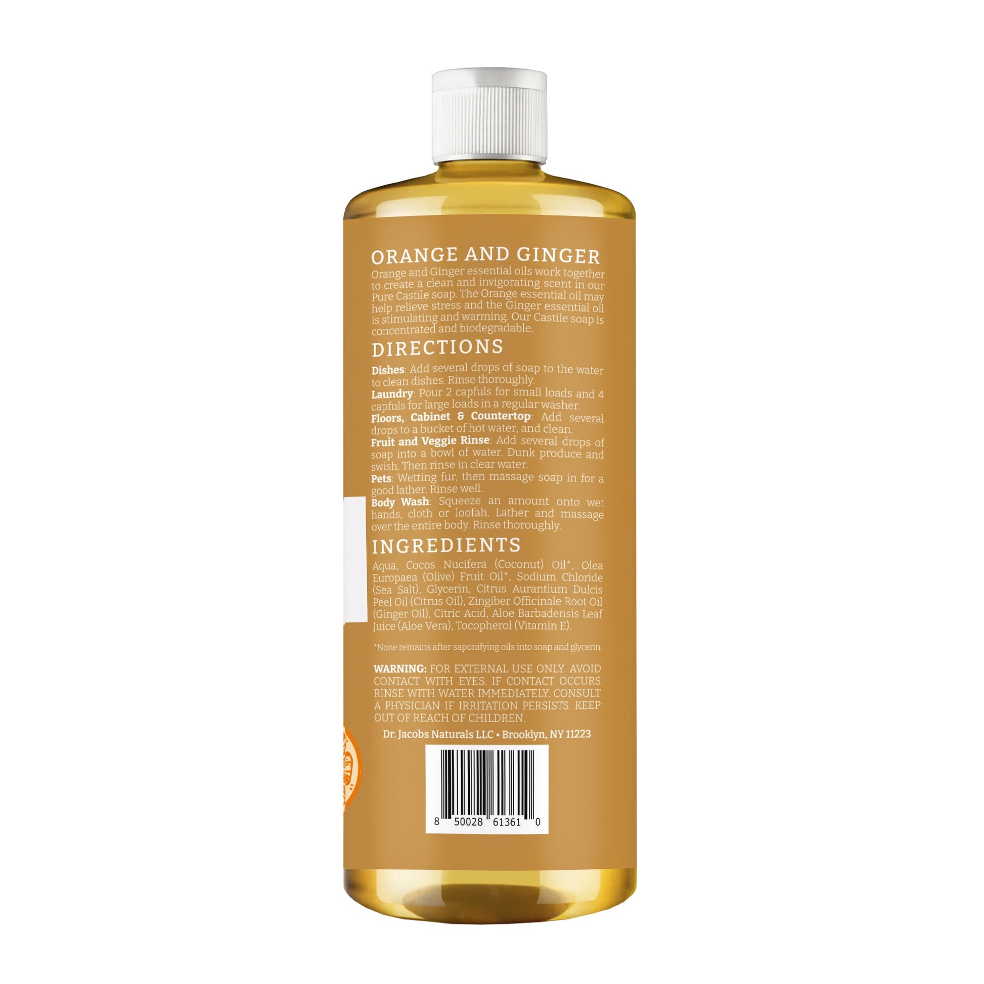 Dr. Jacobs Naturals, Orange & Ginger All in 1 Castile Soap - Thin Formula 32oz