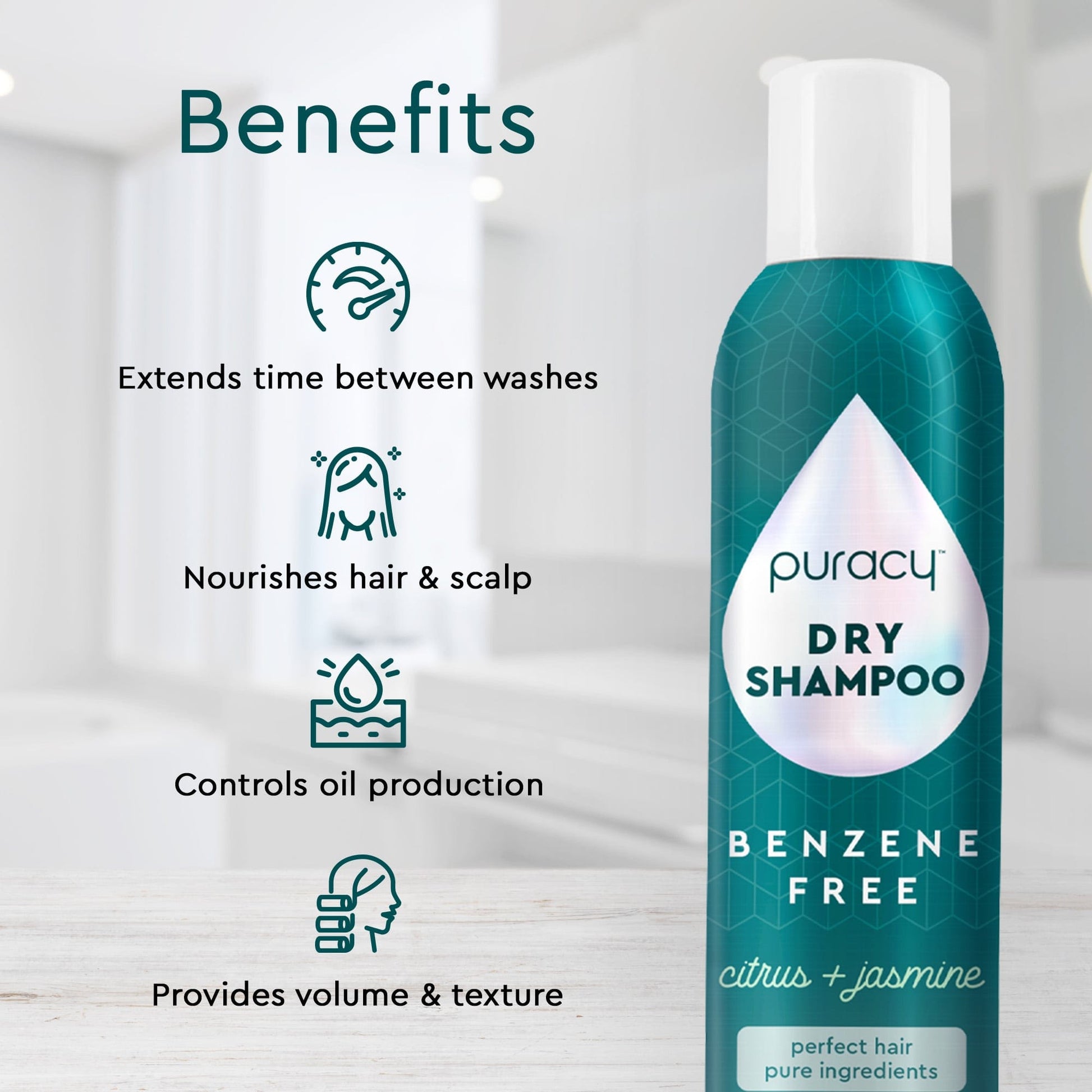 Puracy Dry Shampoo (Benzene & Silicone-Free, Color-Safe)