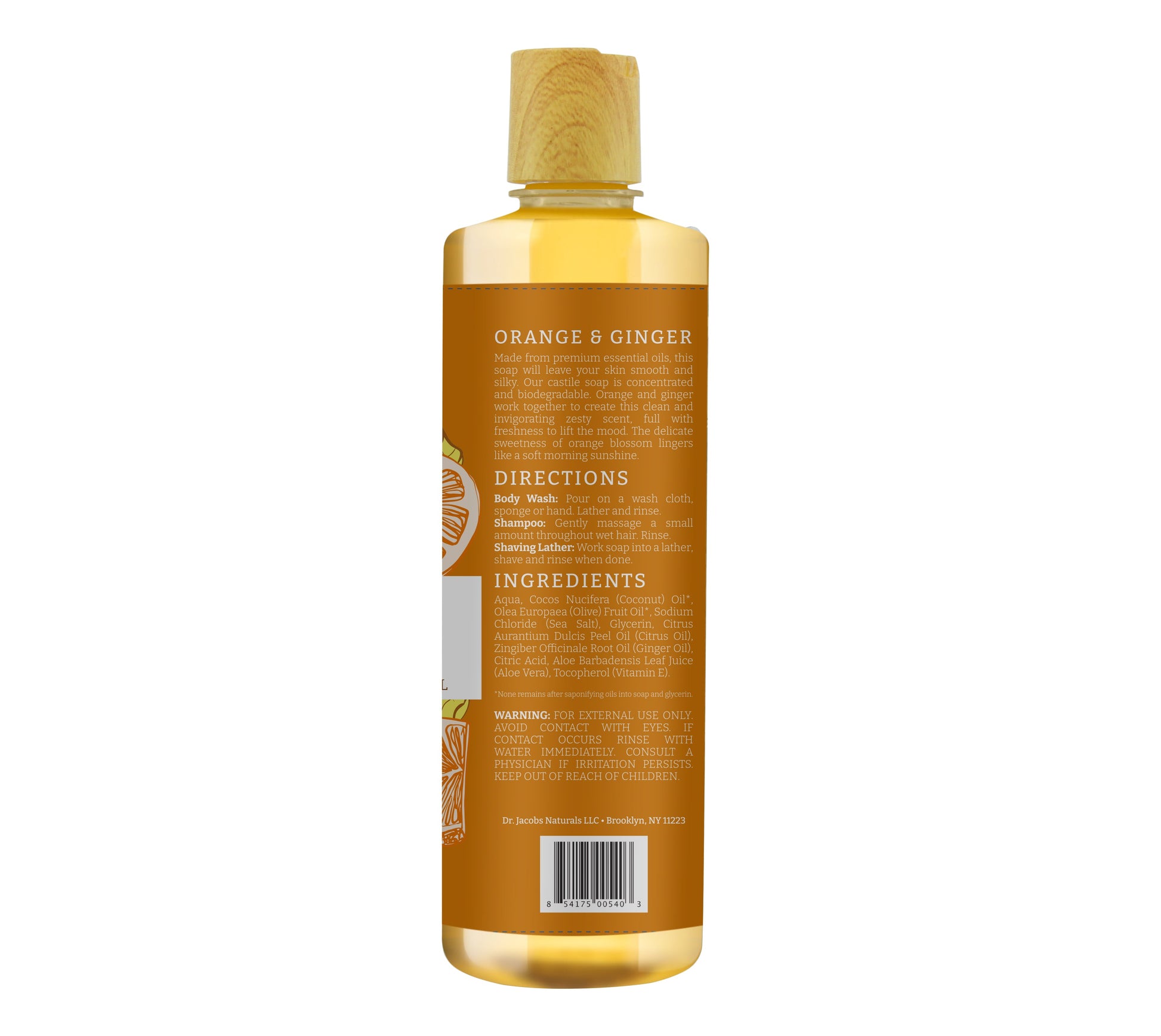 Dr. Jacobs Naturals, Orange & Ginger Castile Body Wash
