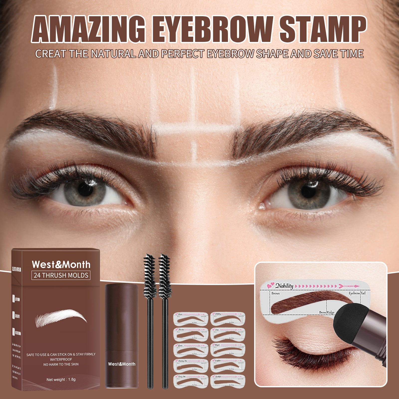 West&Month Seal Eyebrow Powder Lazy Eyebrow Stamp Powder Set -  Is Long-lasting, Waterproof, Sweatproof, Non-flamming, And Non-smudging