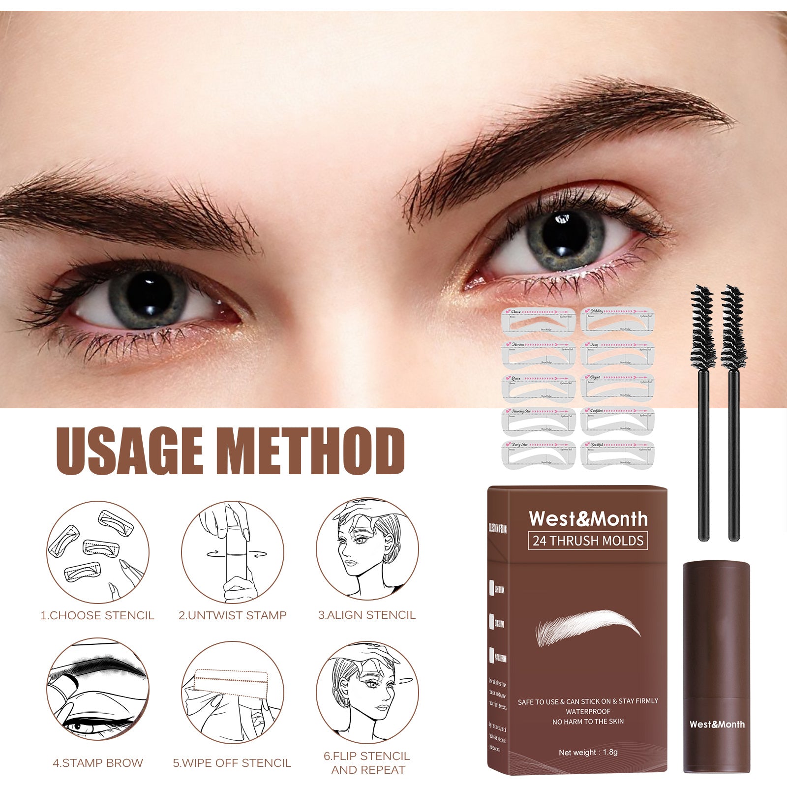 West&Month Seal Eyebrow Powder Lazy Eyebrow Stamp Powder Set -  Is Long-lasting, Waterproof, Sweatproof, Non-flamming, And Non-smudging