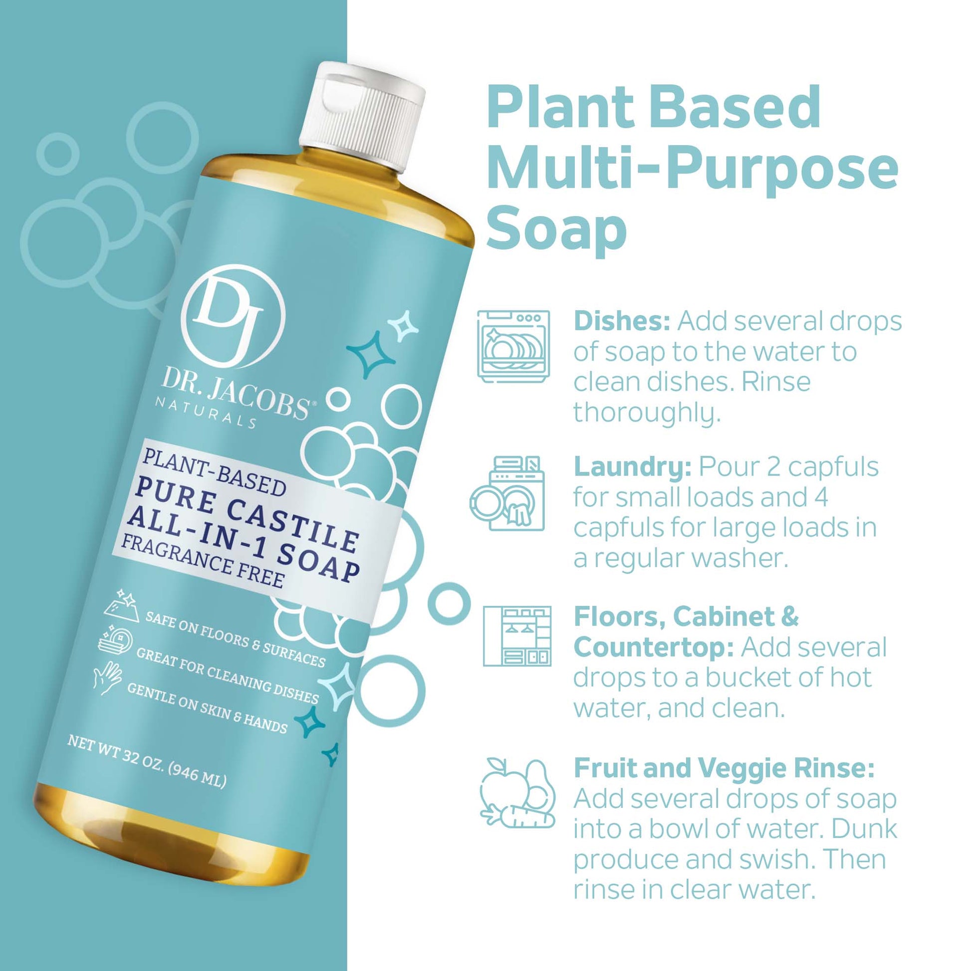 Dr. Jacobs Naturals Unscented All in 1 Castile Soap - Thin Formula 32 oz