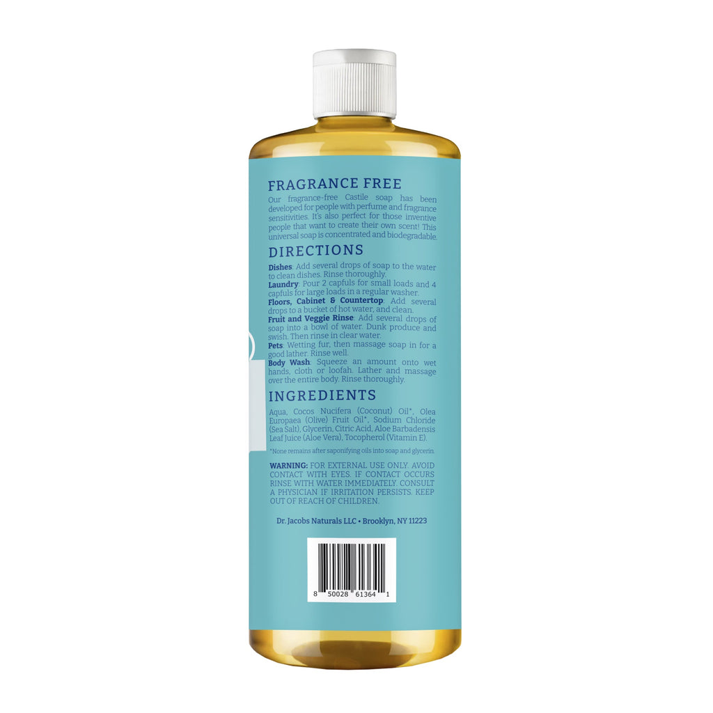 Dr. Jacobs Naturals Unscented All in 1 Castile Soap - Thin Formula 32 oz