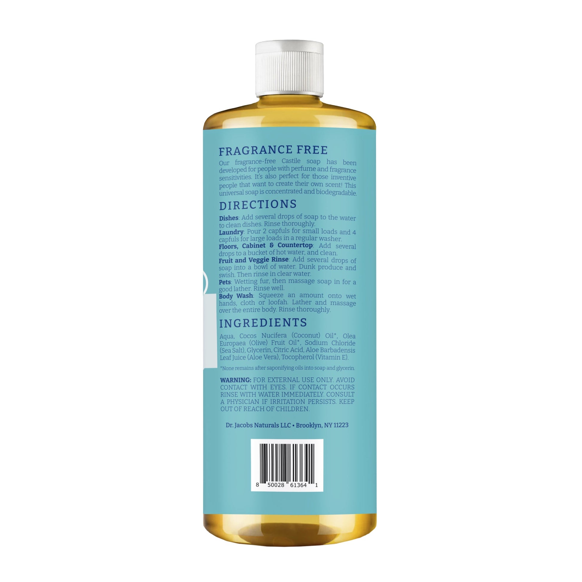 Dr. Jacobs Naturals Unscented All in 1 Castile Soap - Thin Formula 32 oz