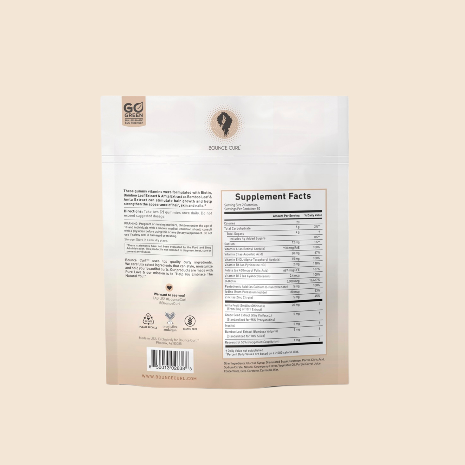 Bounce Curl Vegan Collagen Boosting Hair & Skin Gummies